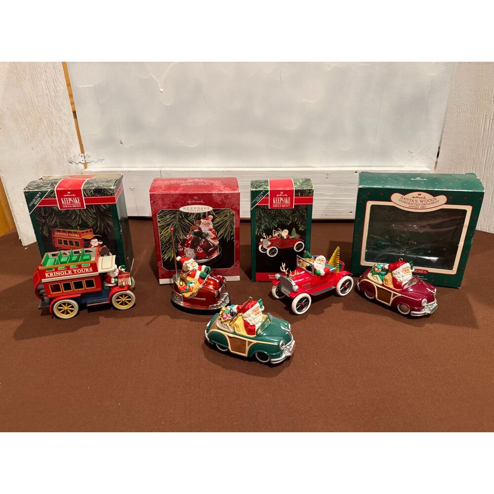Lot of 5 Hallmark Keepsake Ornaments Santa in Different Cars
